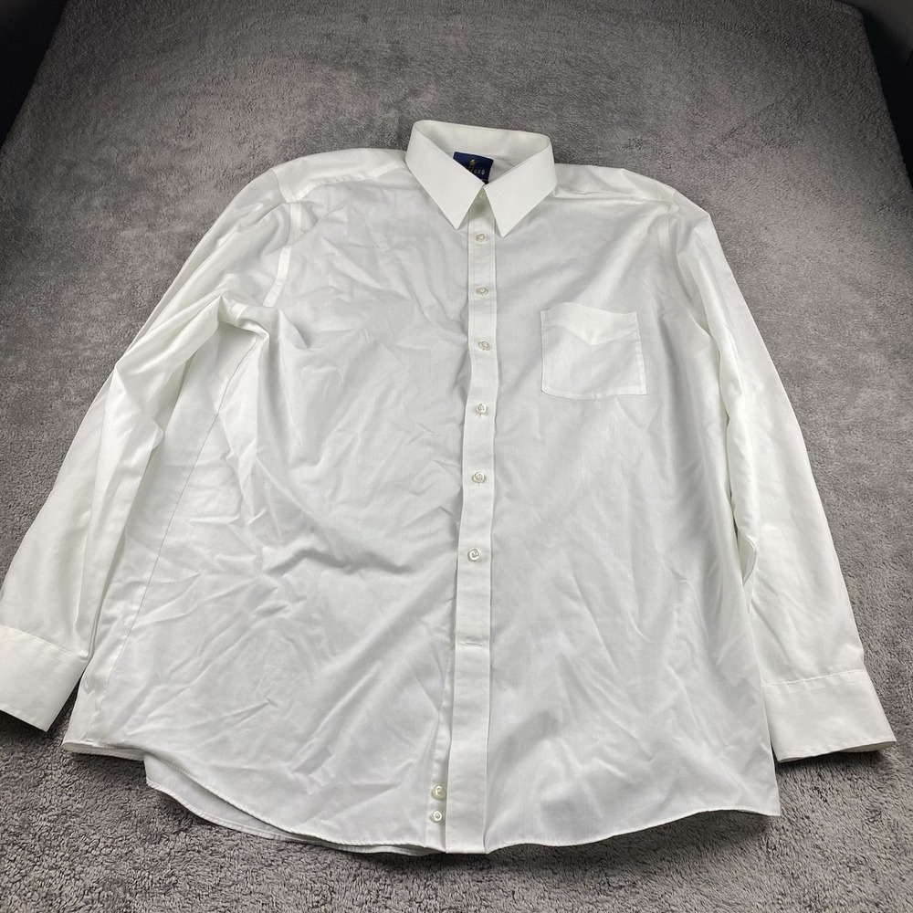 Stafford Travel Button Up Shirt Mens Fitted 17.5 36/37 Ivory Off White